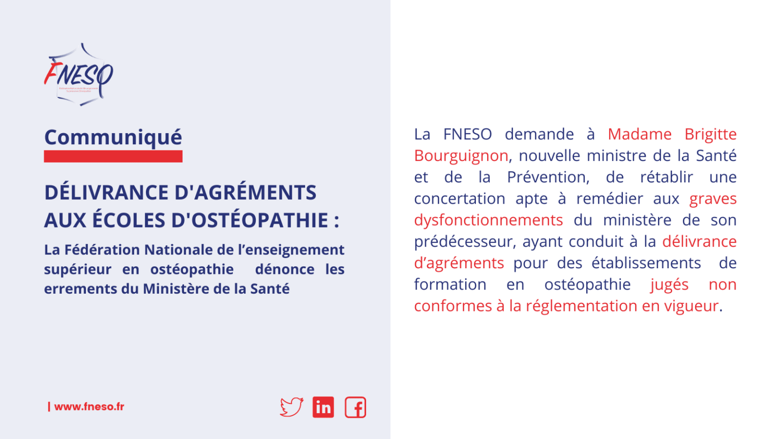 La FNESO dénonce les errements du Ministère de la Santé dans la délivrance des agréments